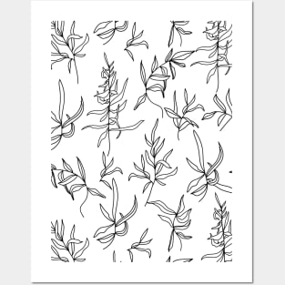 Various linear branch of leaves. Line art. Posters and Art